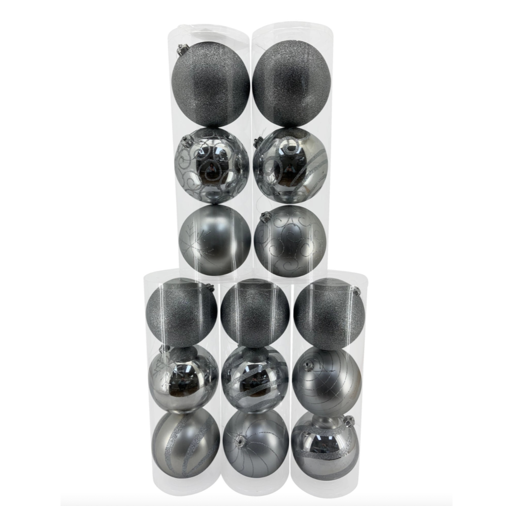 150MM SILVER PLASTIC CHRISTMAS ORNAMENTS (SOLD IN PACKS OF 3 CHRISTMAS BALLS)