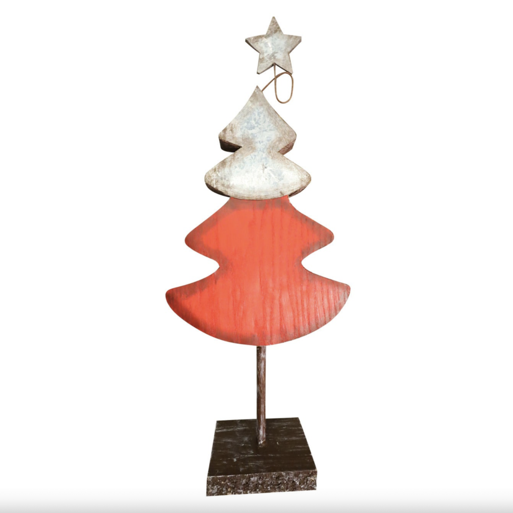 15.5”H X 2” X 6”L RED AND WHITE WOOD CHRISTMAS TREE