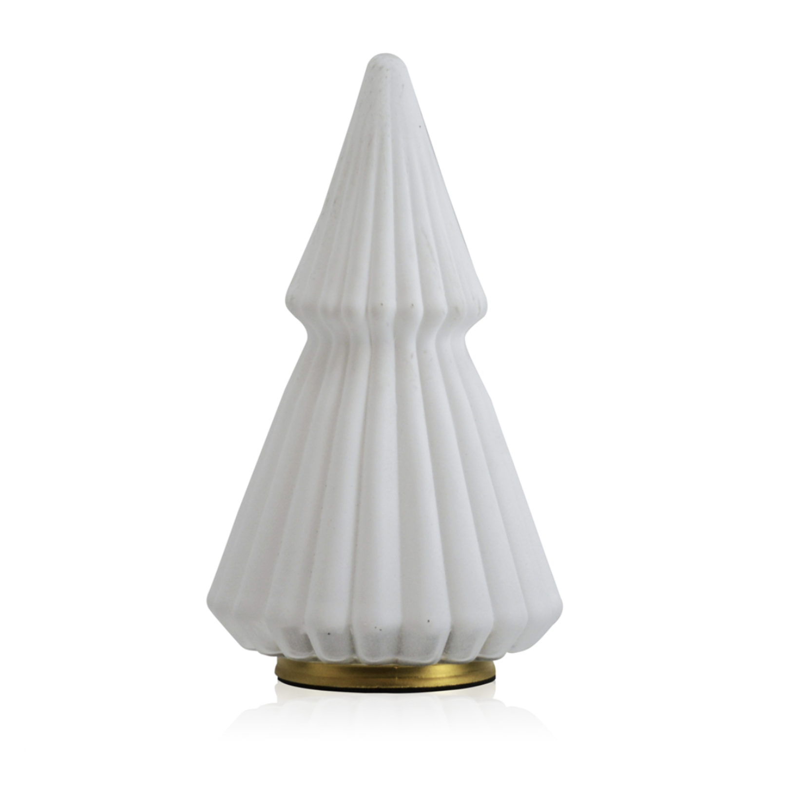 9.1”H X 5.1” FROSTED WHITE GLASS CHRISTMAS TREE GOLD BOTTOM