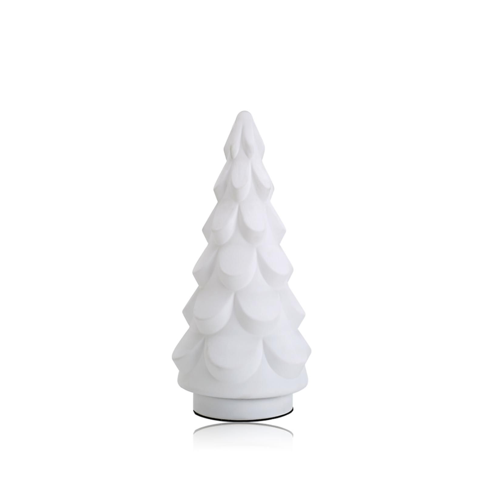 14”H X 6.75” WHITE WHITE GLASS CHRISTMAS TREE