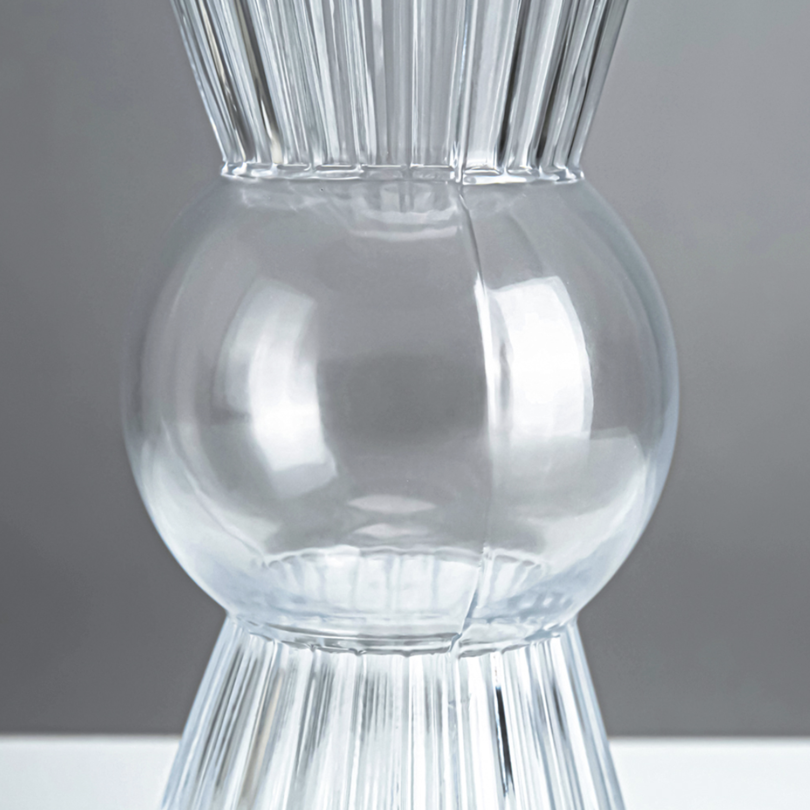 9.75”H X 4.5” FLUTED CRYSTAL GLASS BELLY VASE
