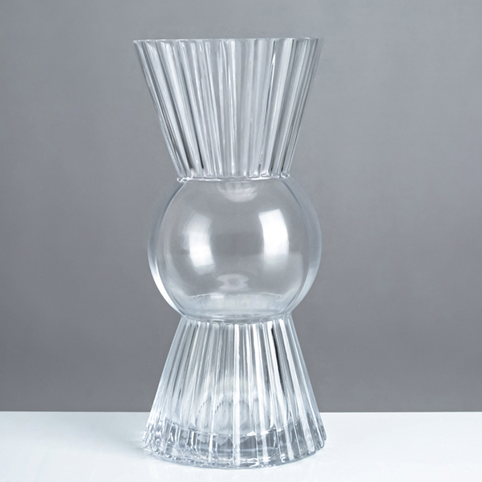9.75”H X 4.5” FLUTED CRYSTAL GLASS BELLY VASE
