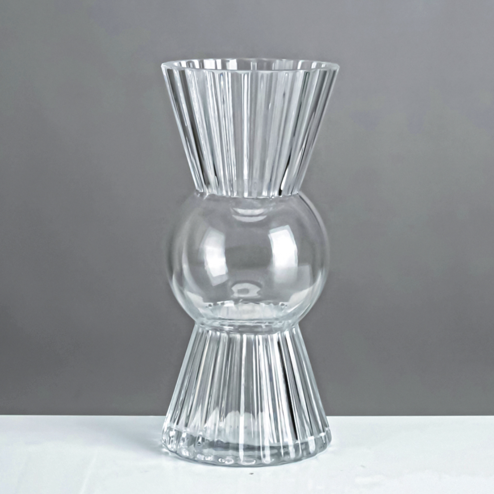 8”H X 3.75” FLUTED CRYSTAL GLASS BELLY VASE