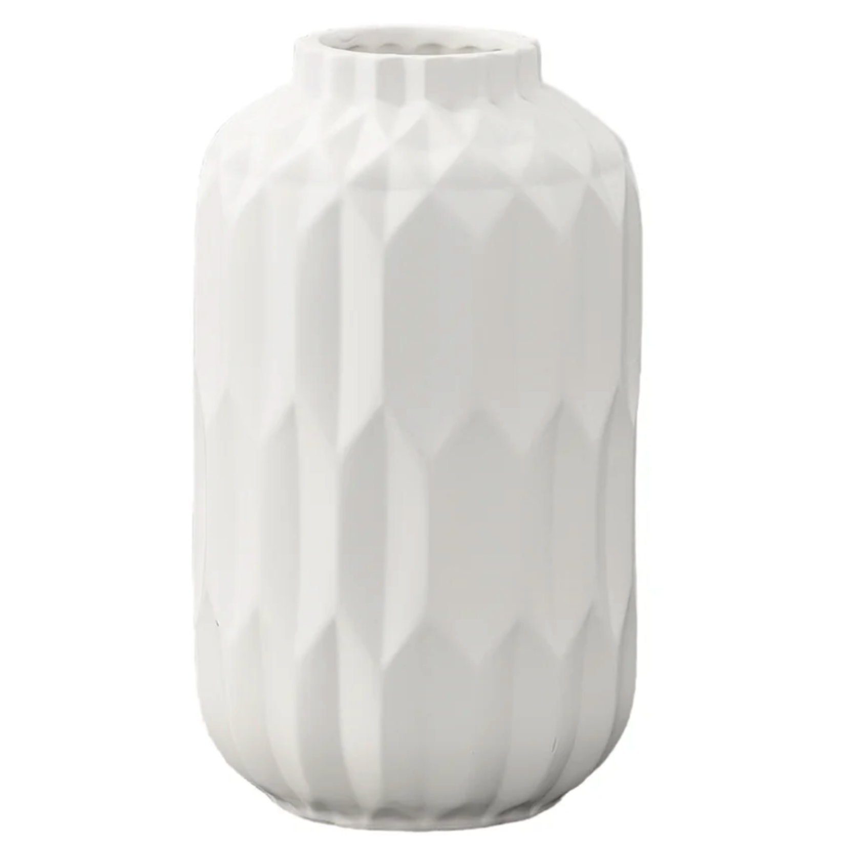 11.25”h x 6.5” MATTE WHITE DIAMOND VASE/POT