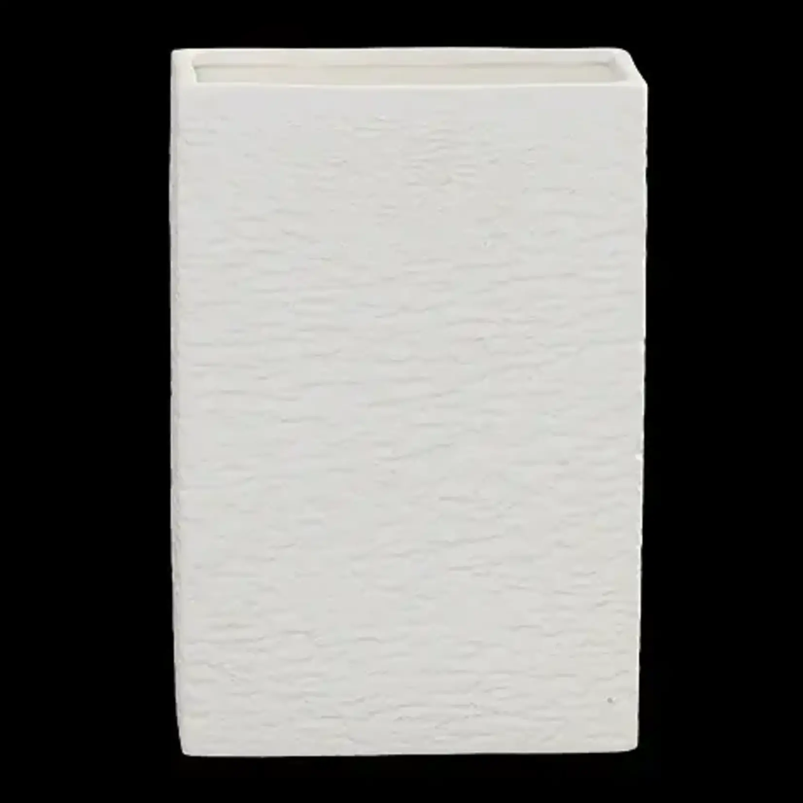 12”h x 8” x 4” MATTE WHITE CERAMIC RIGGED RECTANGLE VASE