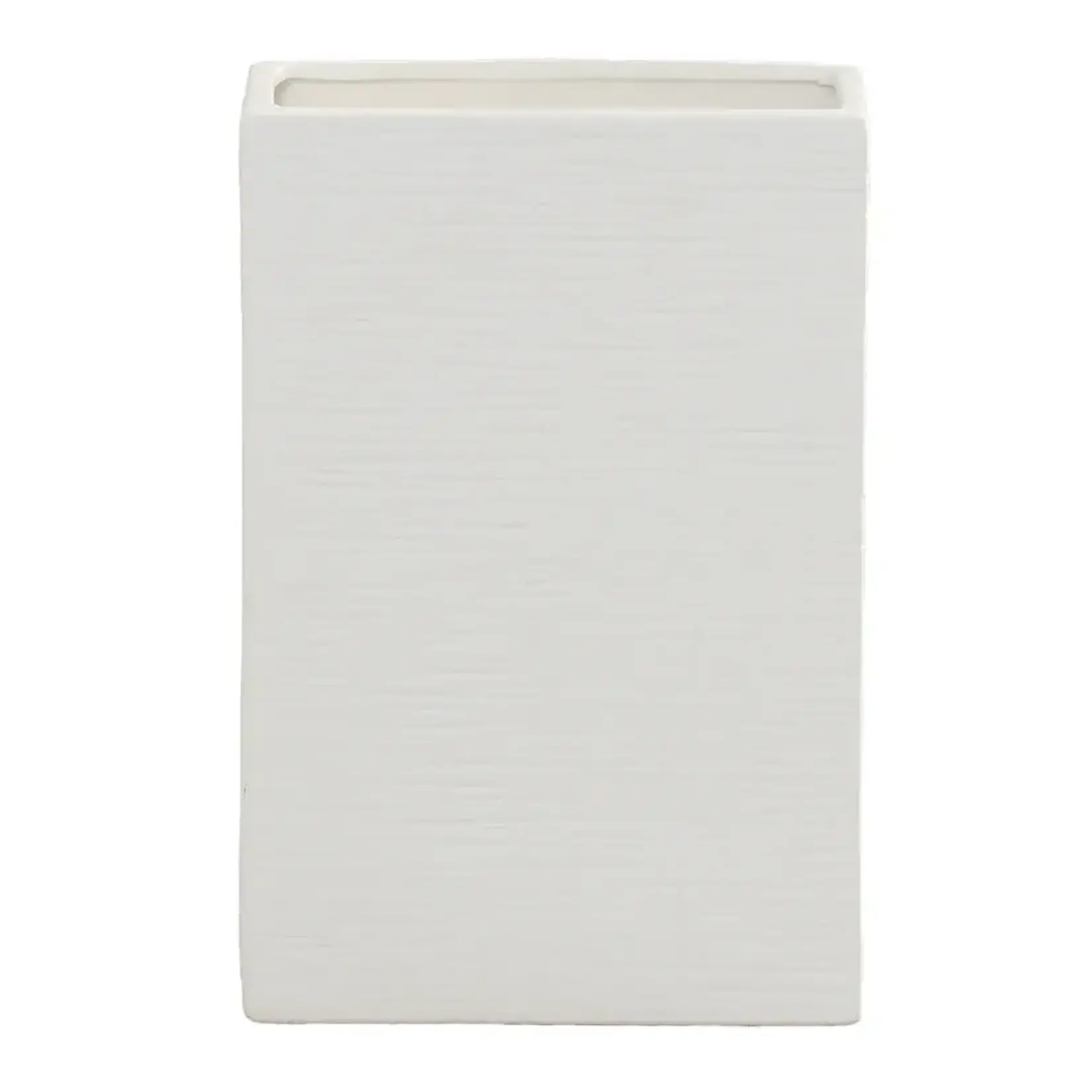 9”H X 3.5” X 6” MATTE WHITE CERAMIC RIGGED RECTANGLE VASE