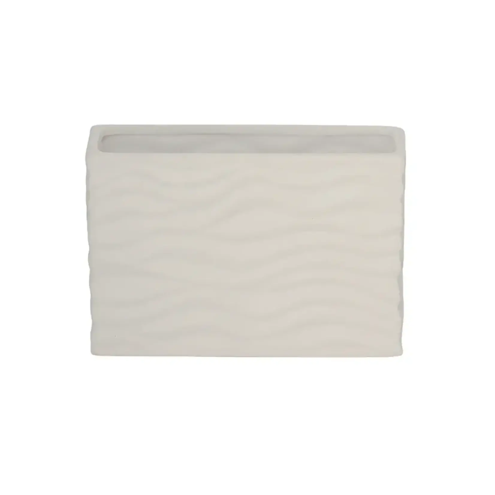 6”H X 3.5” X 9”L MATTE WHITE CERAMIC WAVY RECTANGLE VASE