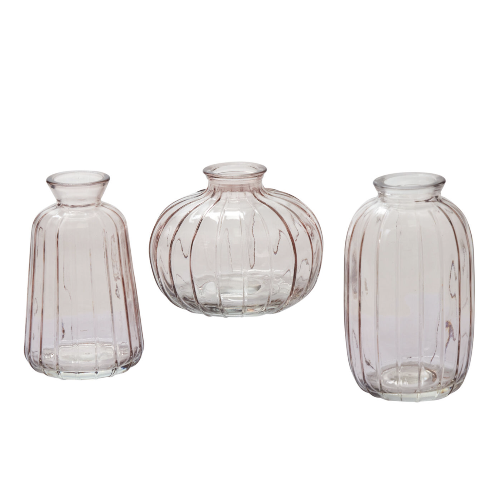 3.25"H-4.5"H LIGHT PINK LIVI GLASS BUDVASE (PRICE PER SET OF 3)