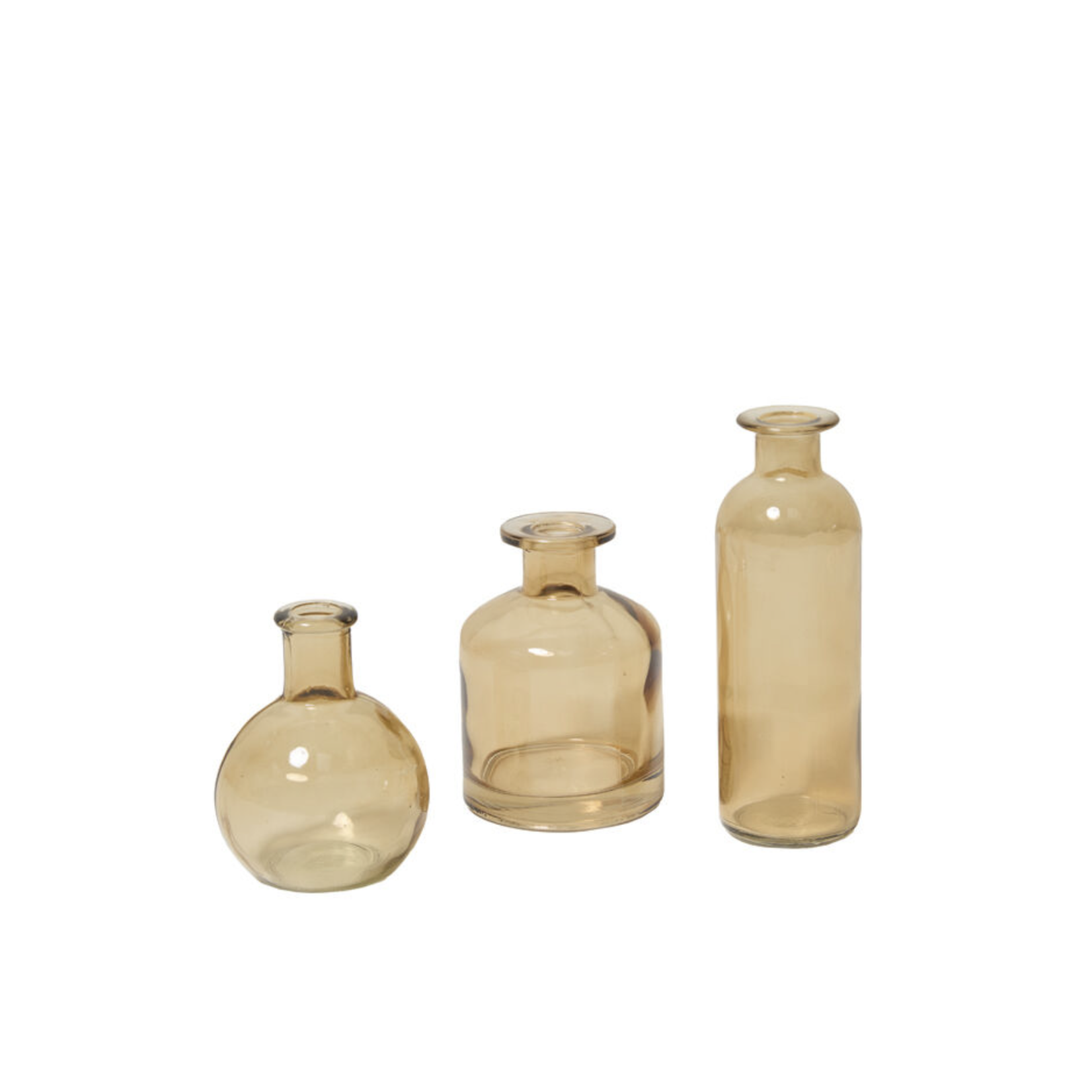 4", 4.25", 6.25"H BROWN/AMBER GLASS CARLOTTA BUDVASE (PRICE PER SET OF 3)