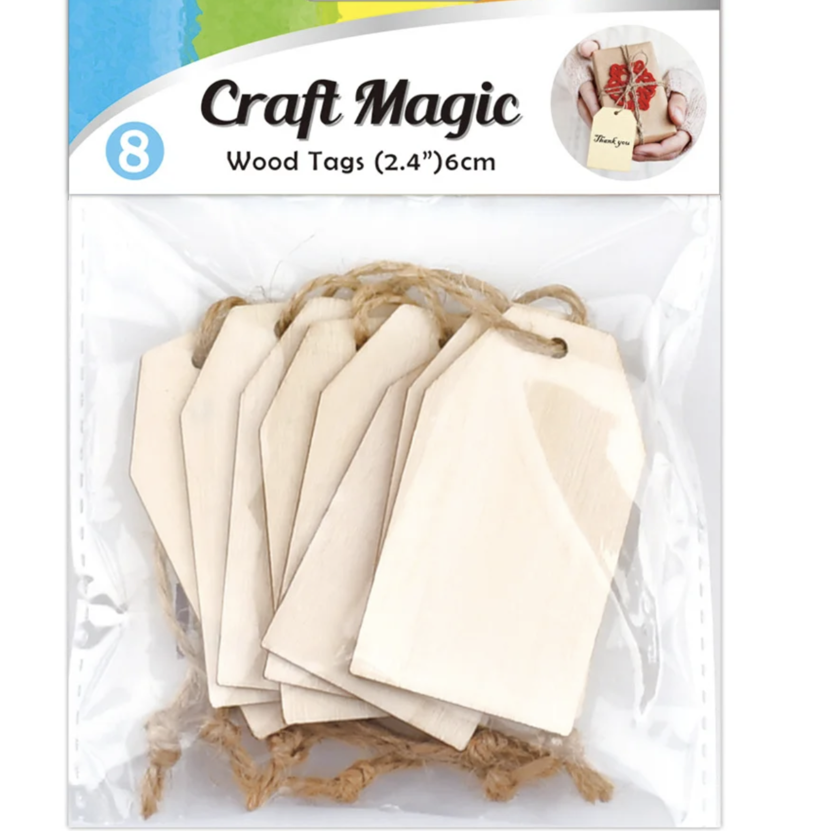 8PK WOOD LUGGAGE TAGS 6CM