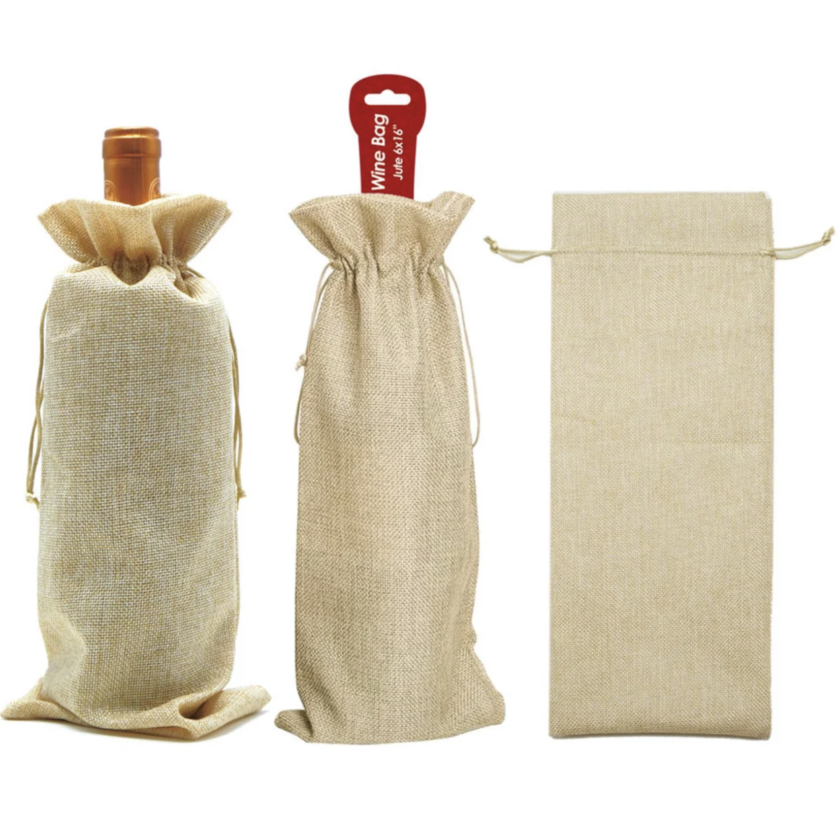 16”H X 6” IVORY BURLAP WINE BAG