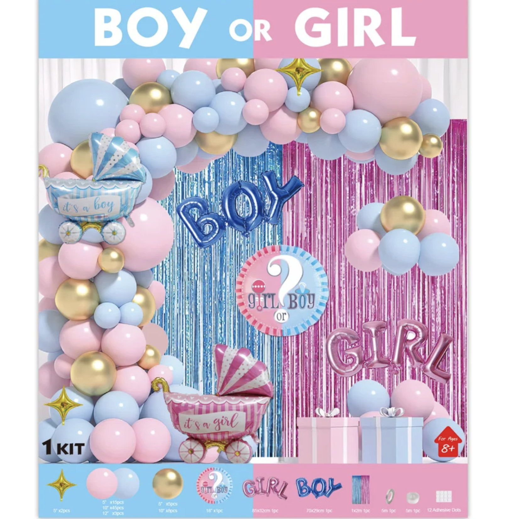 GENDER REVAL BALLOON KIT “BOY OR GIRL” LATEX AND MYLAR BALLOONS INCLUDED