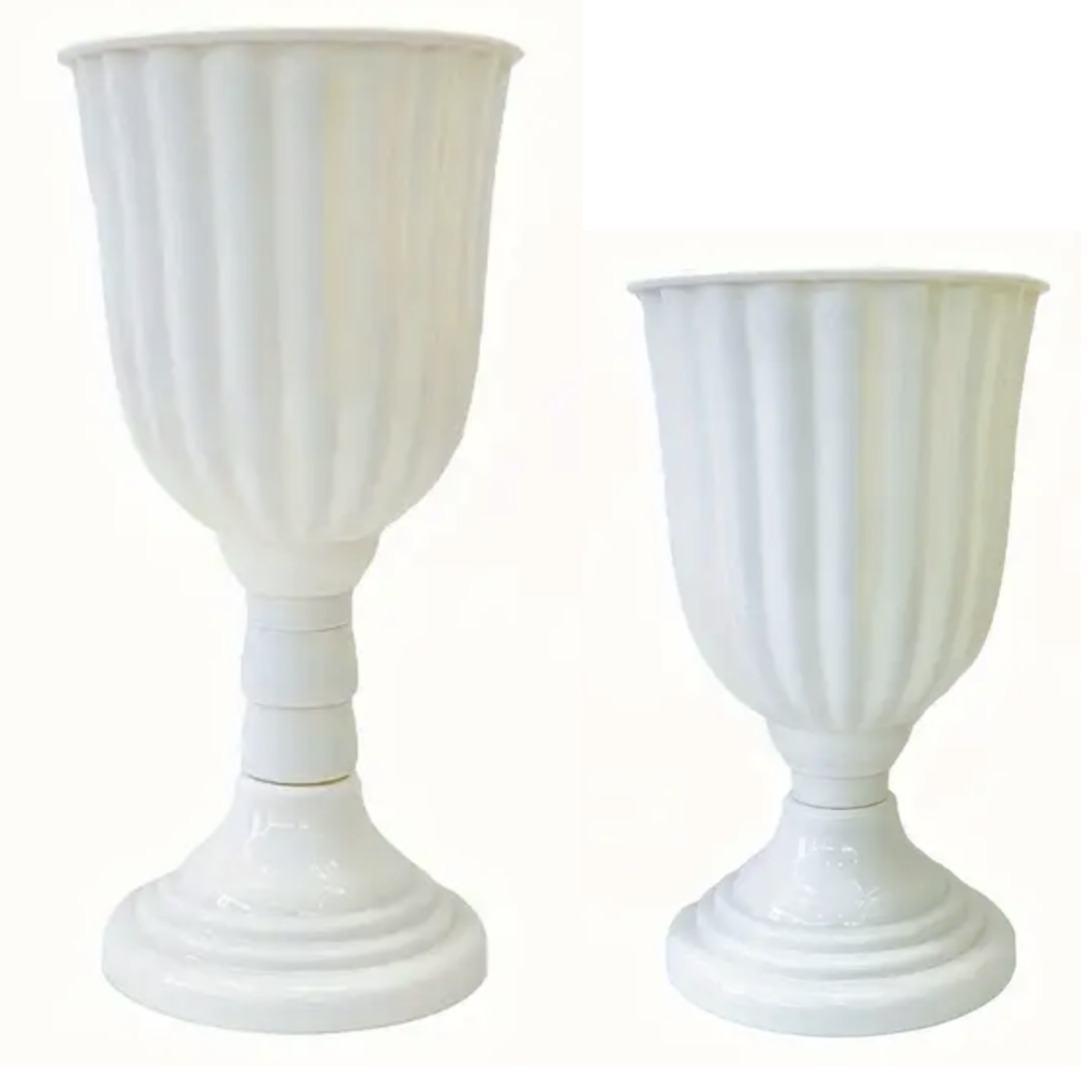 17.5”H X 7.25”D WHITE PLASTIC URN VASE (THE HEIGHT CAN BE ADJUSTED AS LOW AS 12.5”)