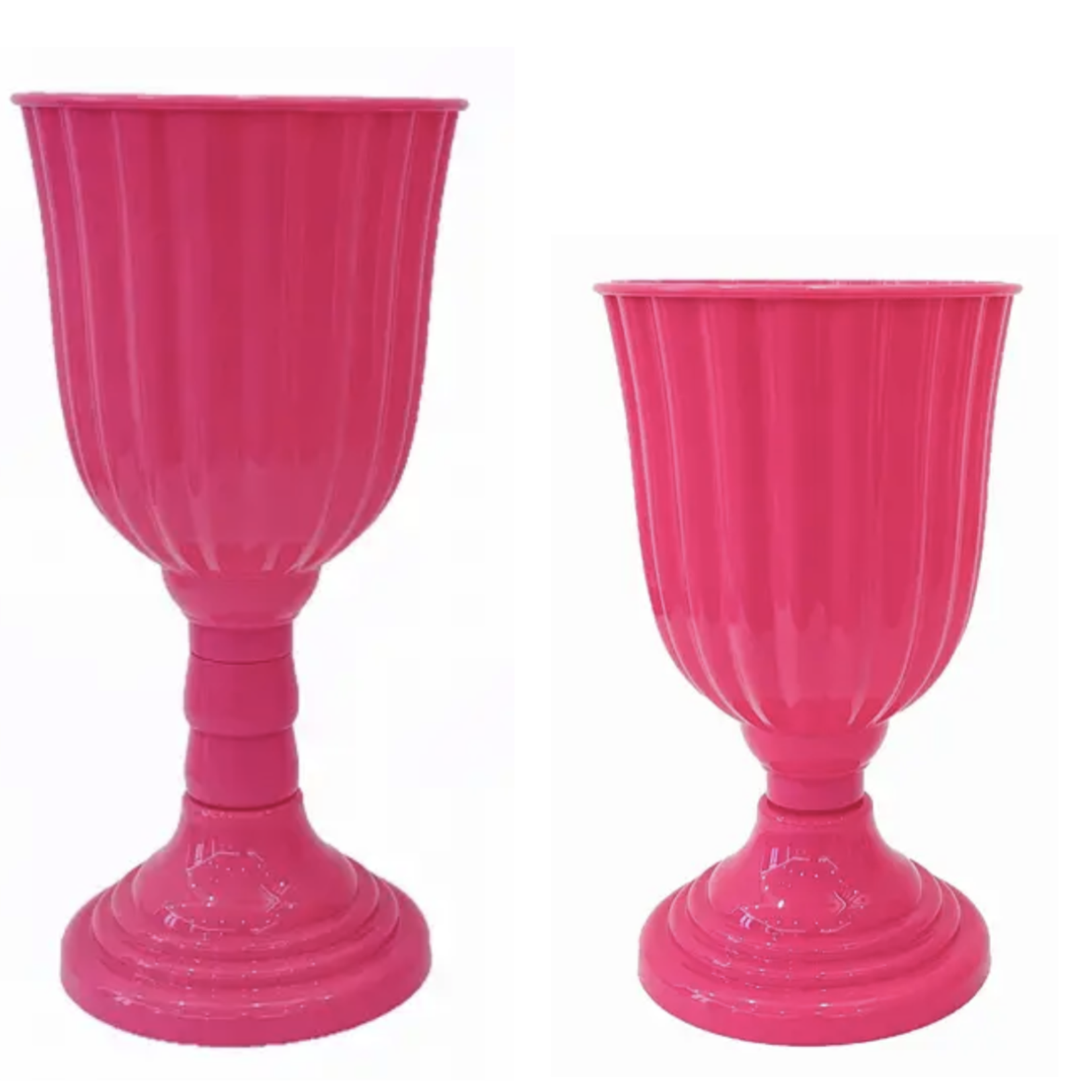 17.5”H X 7.25”D FUCHSIA PLASTIC URN VASE (THE HEIGHT CAN BE ADJUSTED AS LOW AS 12.5”)