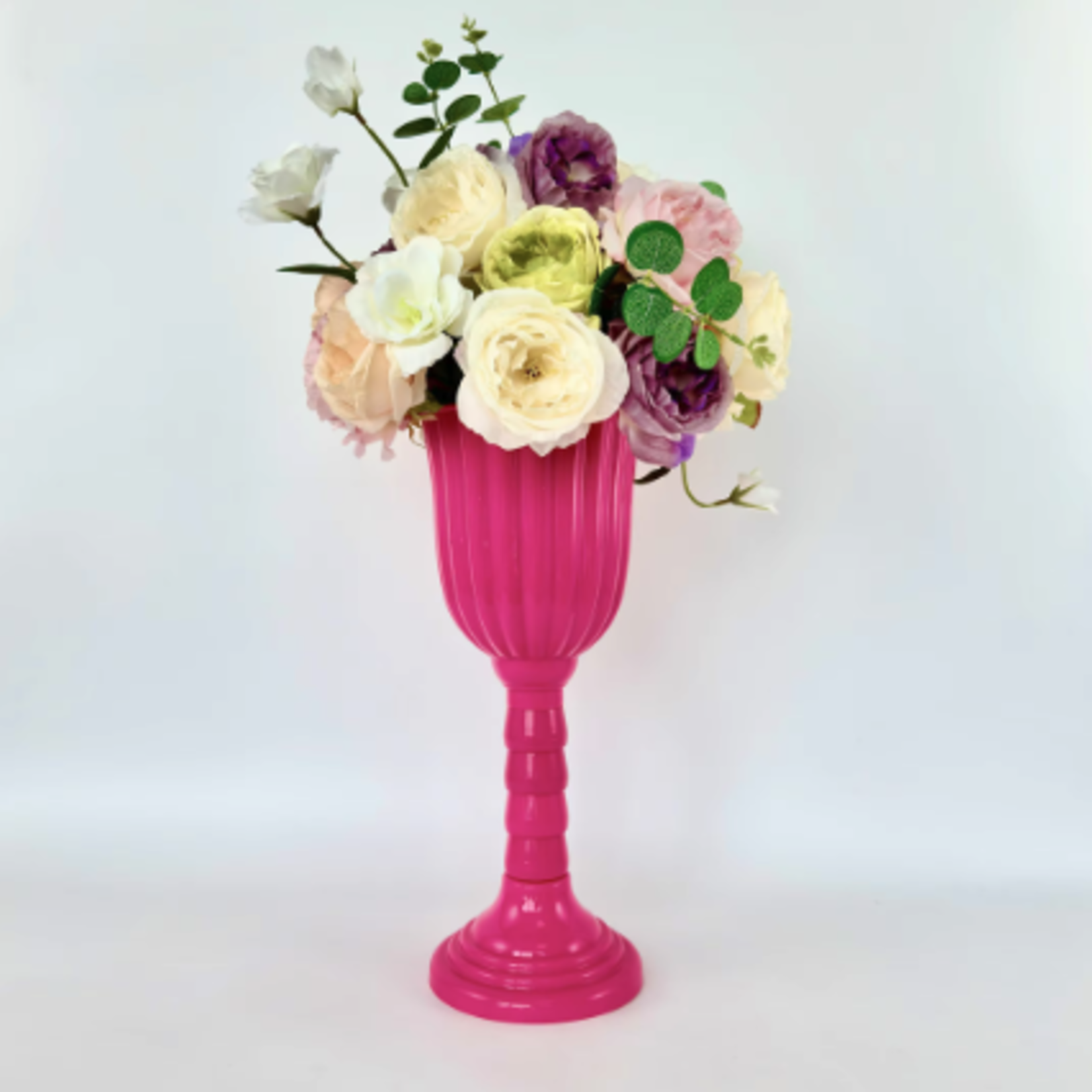 17.5”H X 7.25”D FUCHSIA PLASTIC URN VASE (THE HEIGHT CAN BE ADJUSTED AS LOW AS 12.5”)