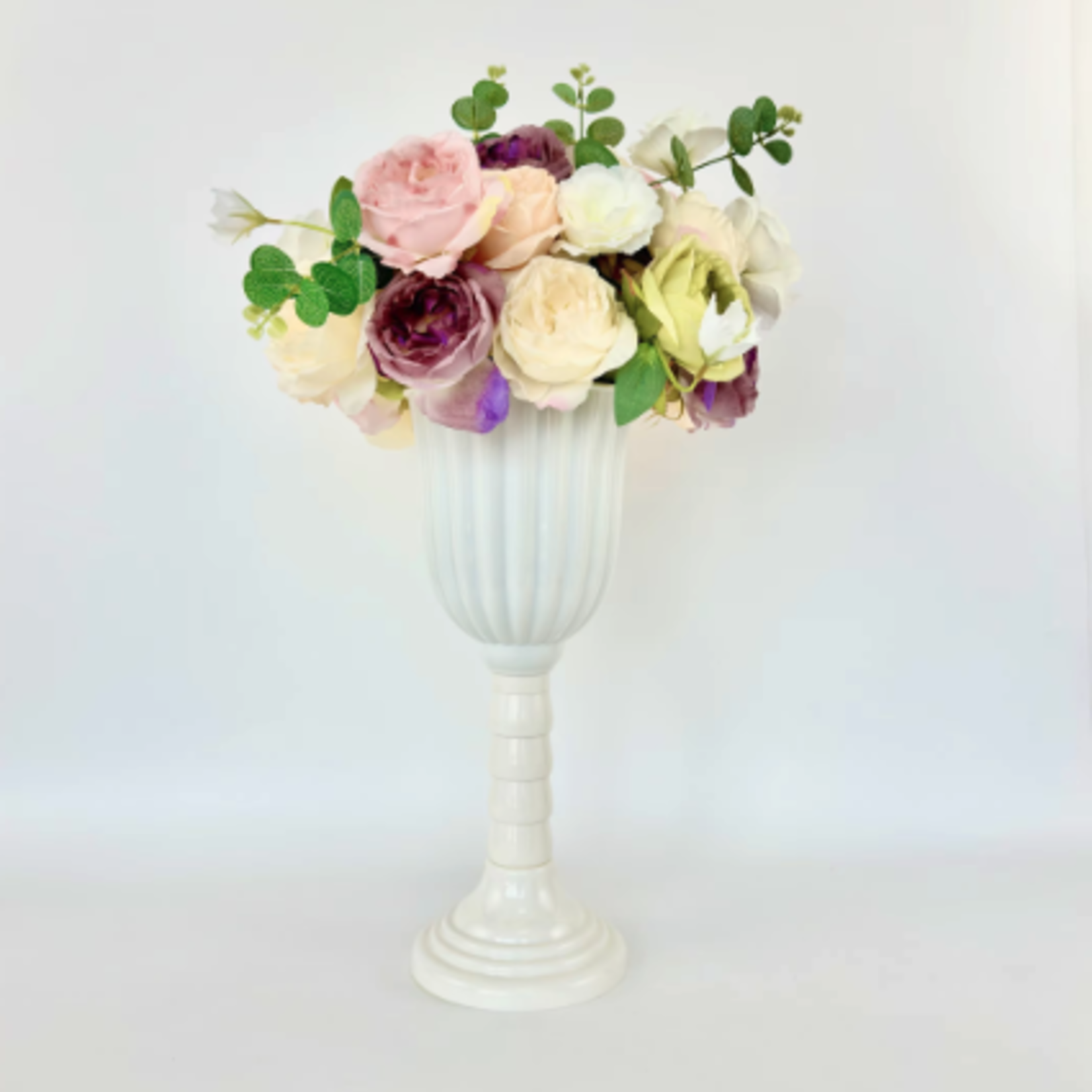17.5”H X 7.25”D WHITE PLASTIC URN VASE (THE HEIGHT CAN BE ADJUSTED AS LOW AS 12.5”)