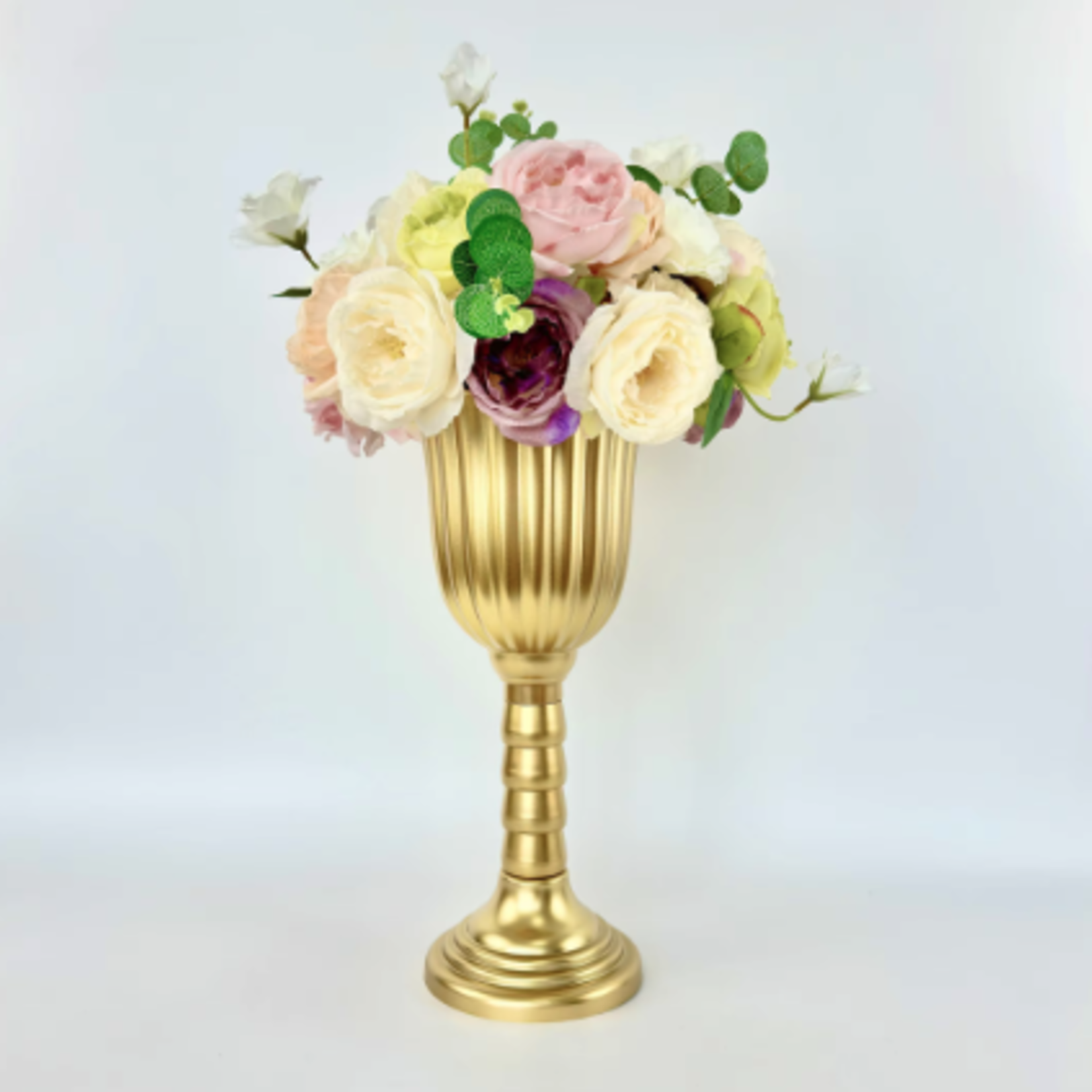 17.5”H X 7.25”D GOLD PLASTIC URN VASE (THE HEIGHT CAN BE ADJUSTED AS LOW AS 12.5”)