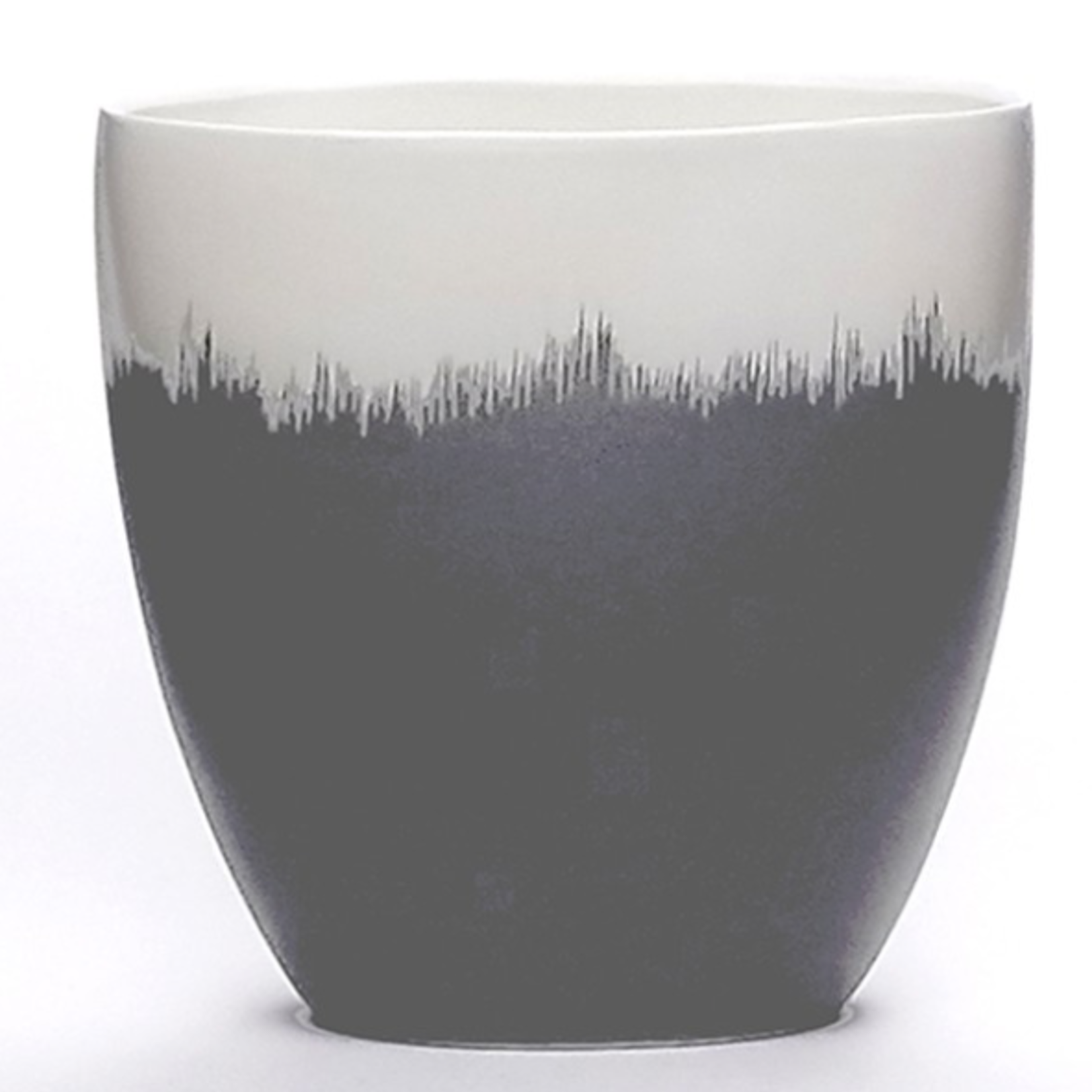 12”H X 12” X 5” CERAMIC EYE SASSO VASE TWO TONE WHITE AND GRAY