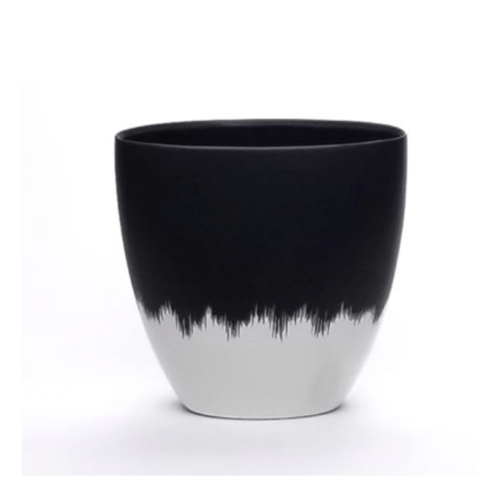 12”H X 12” X 5” CERAMIC EYE SASSO VASE TWO TONE WHITE AND BLACK
