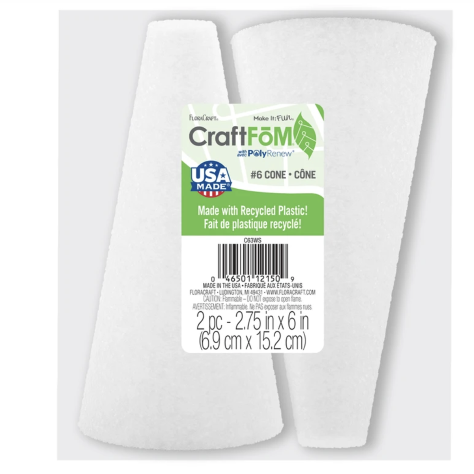 6"h x 3"  White STYROFOAM Cone