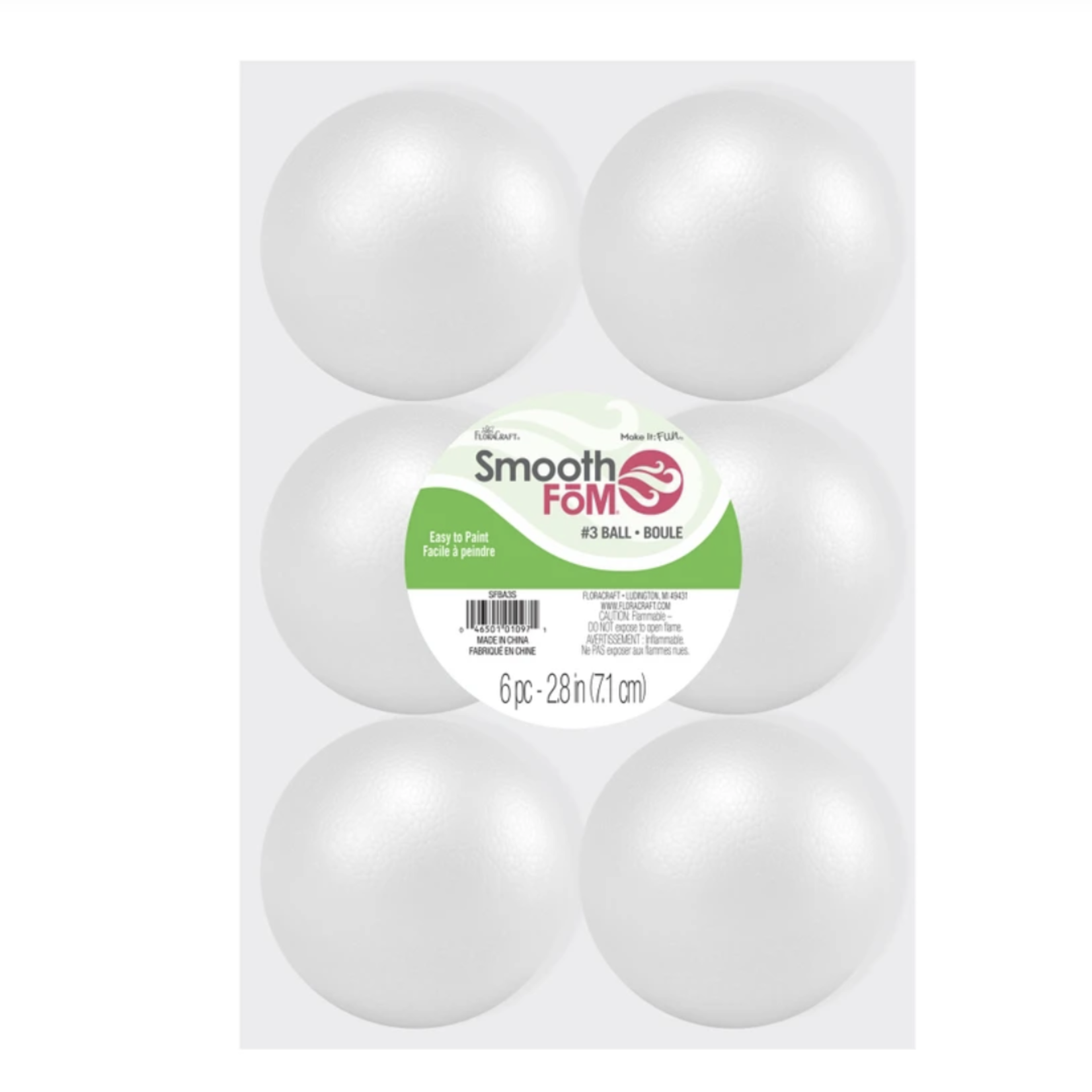 2.9’’ SMOOTH STYROFOAM BALL, 6 PCS