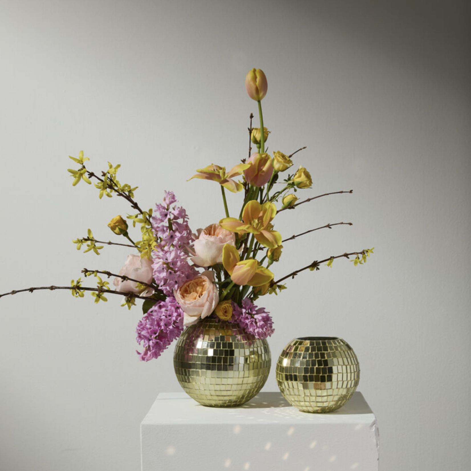 6”H X 6”D GOLD GLASS TWILA DISCO BALL VASE