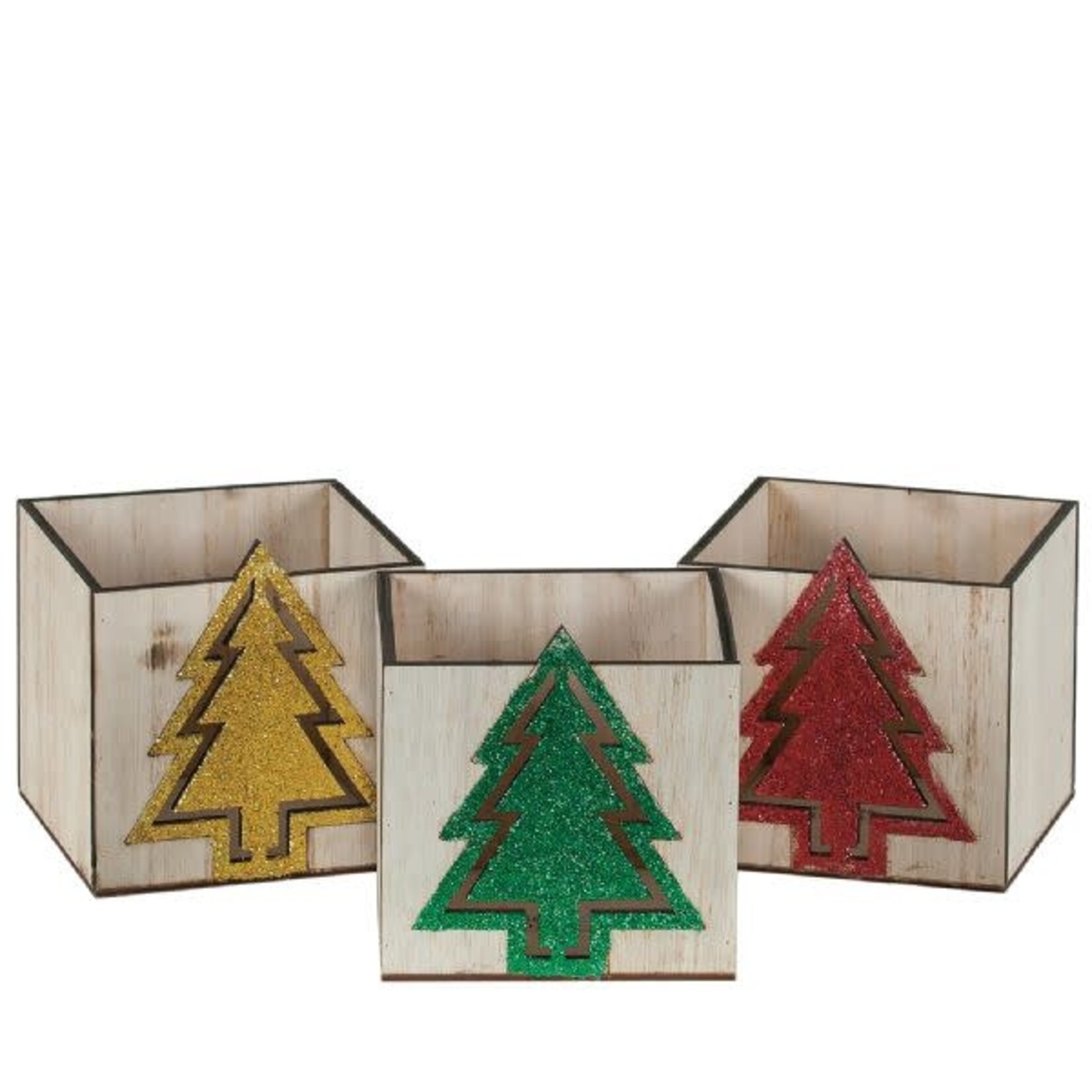 4" X 4" X 4" SQUARE WOOD CHRISTMAS TREE (PRICE PER EACH, BOX HAS ASSORTMENT)