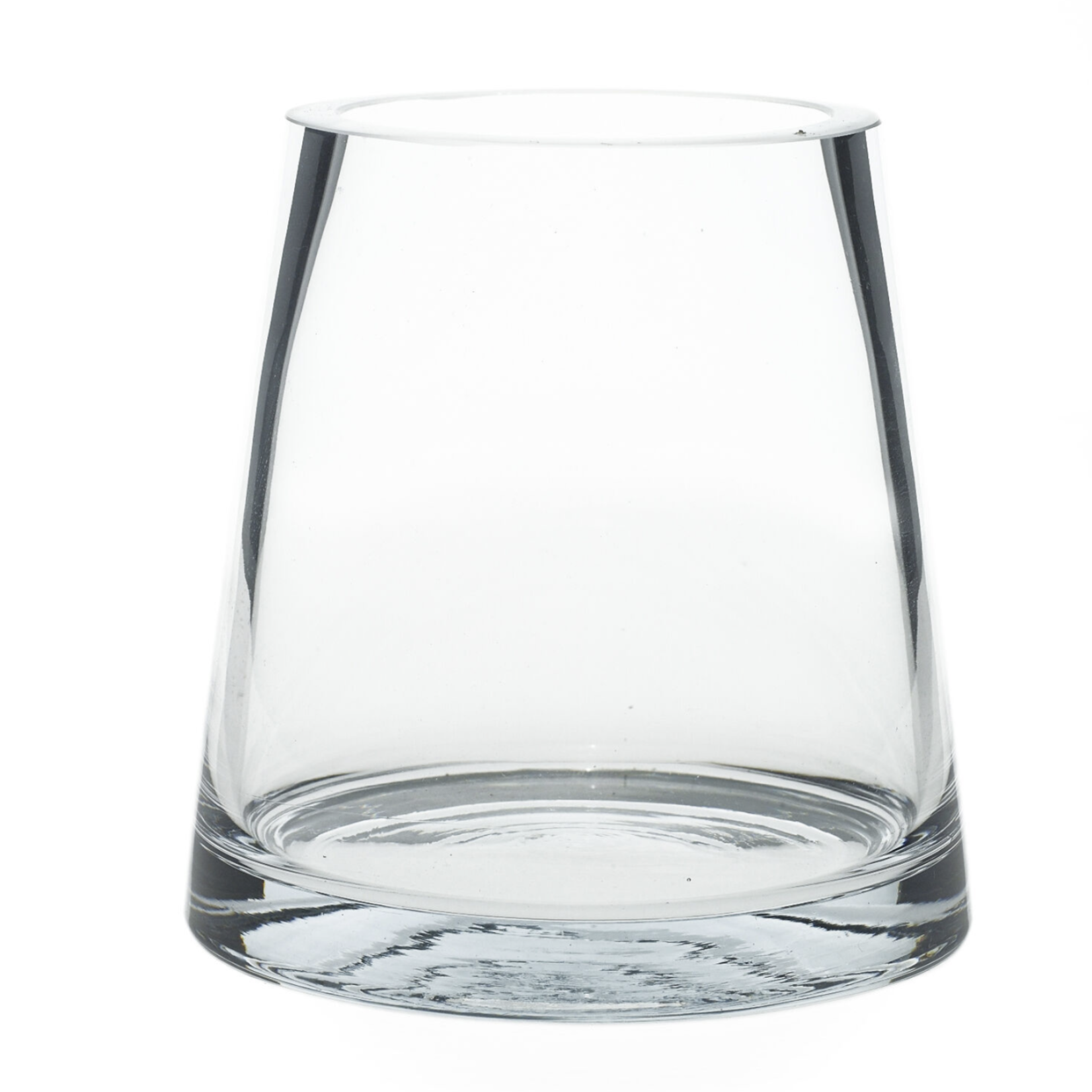 4”H X 4.25”D X 3” OPEN FAT PYRAMID GLASS VASE