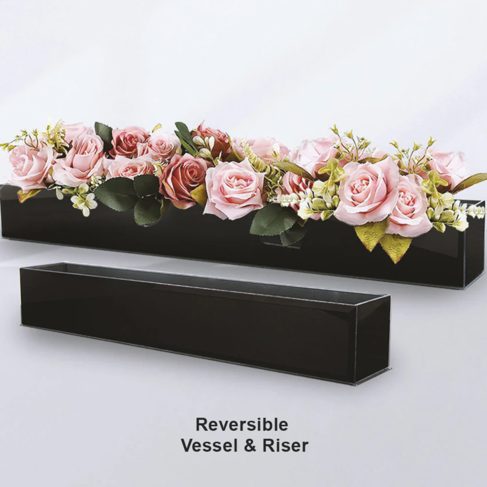4"H X 32"L X 4"W BLACK PLATED GLASS LOW RECTANGLE VASE