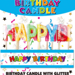 HAPPY BIRTHDAY PASTEL CANDLES WITH GLITTER