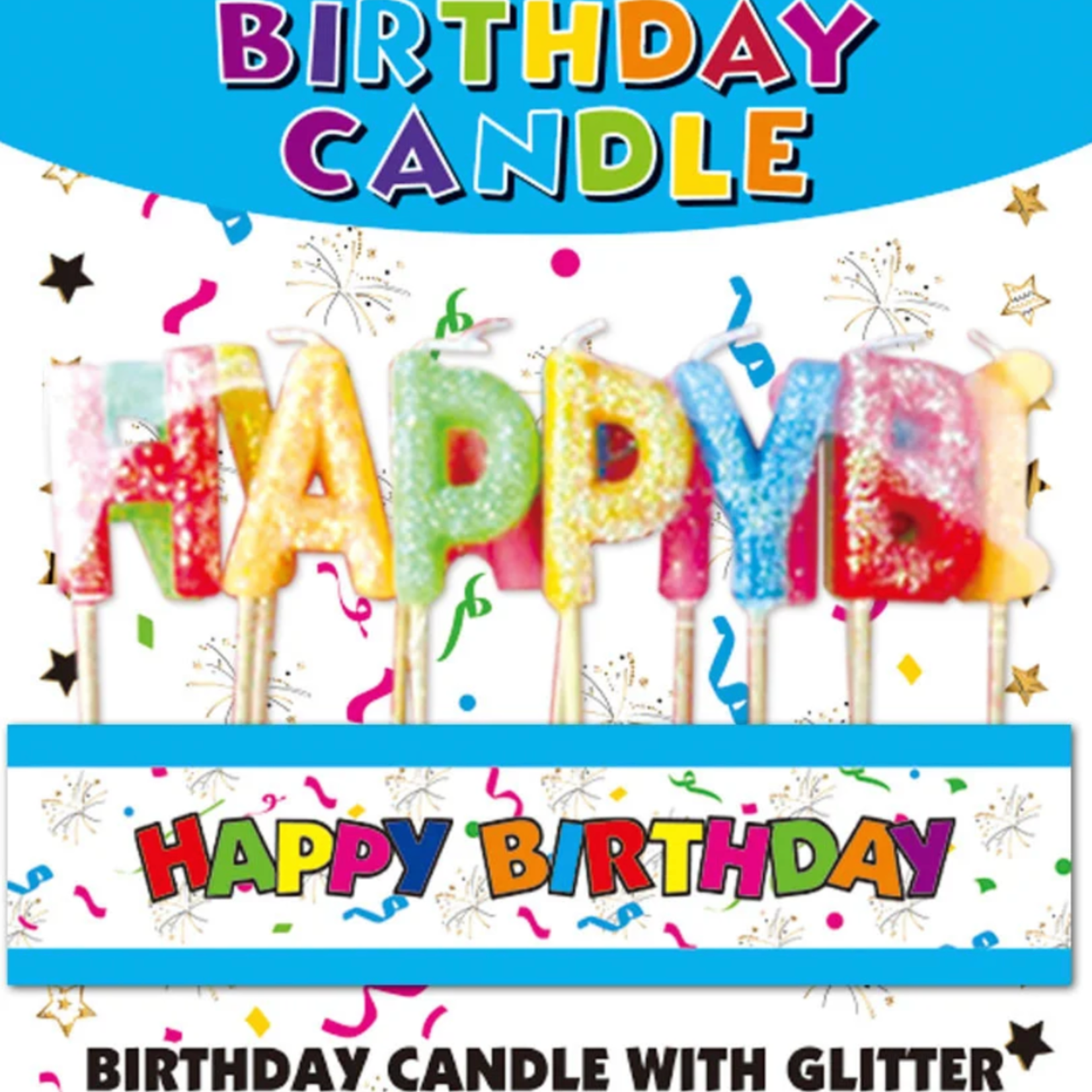 HAPPY BIRTHDAY PASTEL CANDLES WITH GLITTER