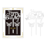 HAPPY BIRTHDAY SILVER CAKE TOPPER WITH BUTTERFLIES