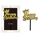 HAPPY BIRTHDAY W CROWN, GOLD CAKE TOPPER
