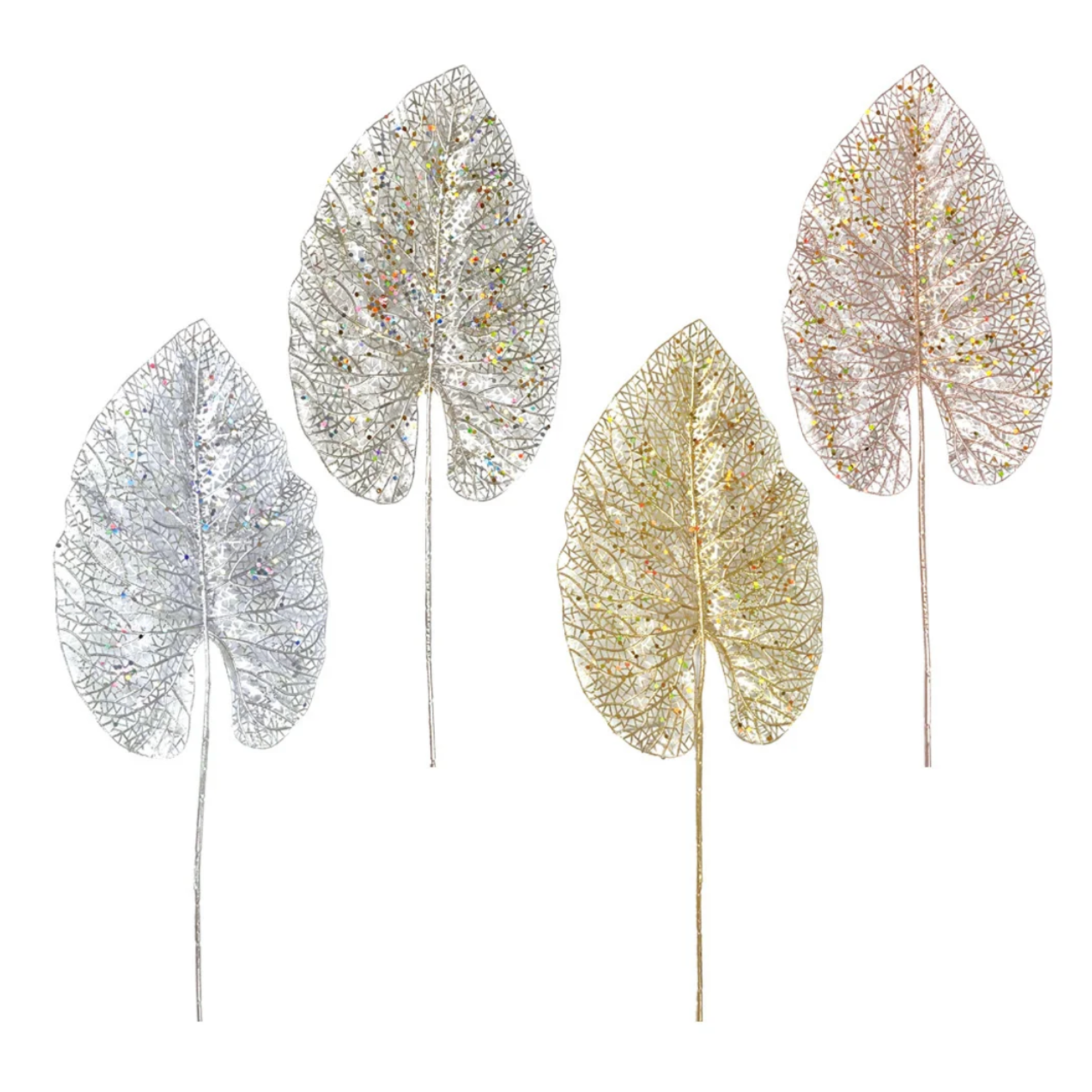 25" GLITTER LEAF ASSORTED COLORS, price per each, box has assortment