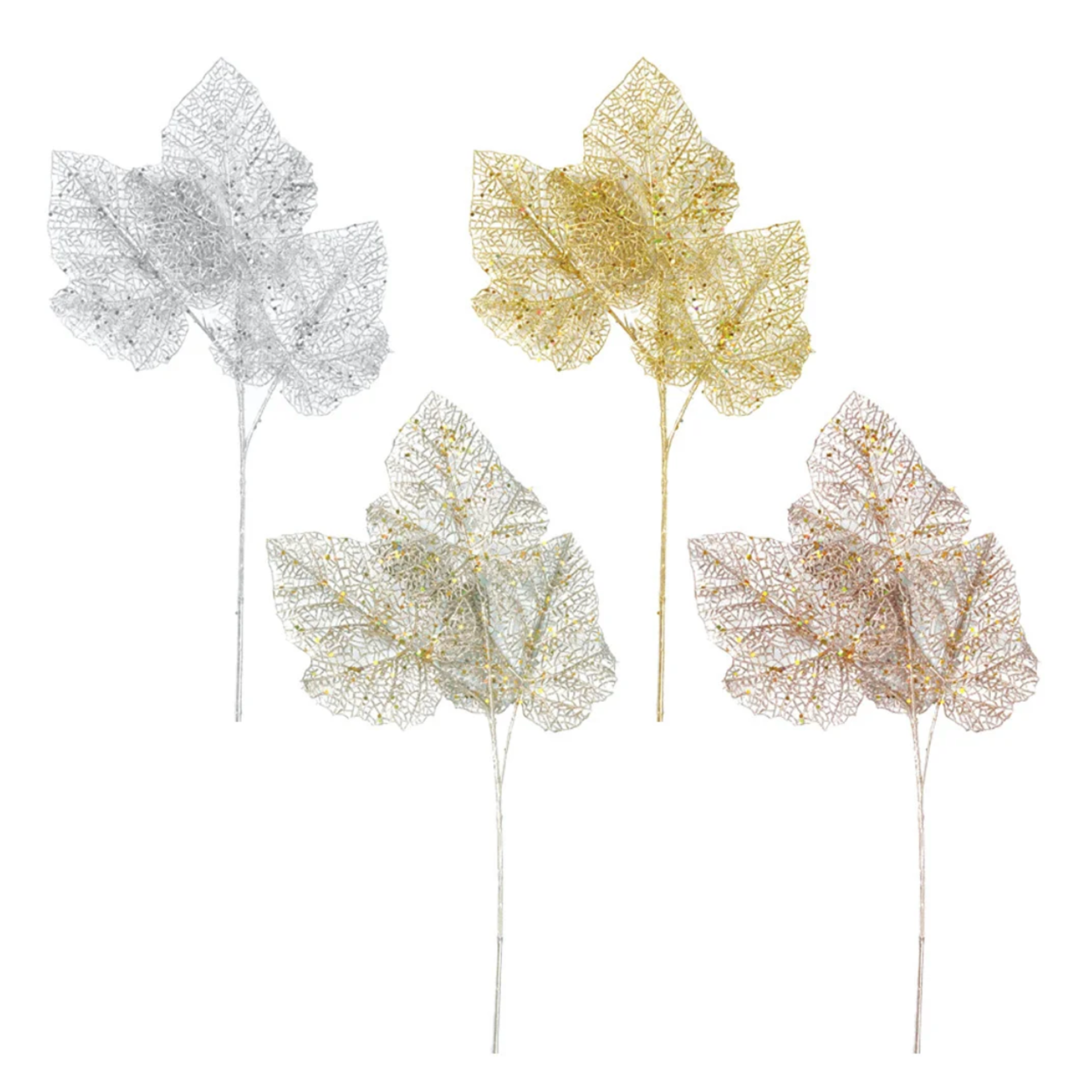 26" GLITTER,  3 LEAVES, ASST COLORS, price per each, box has assortment