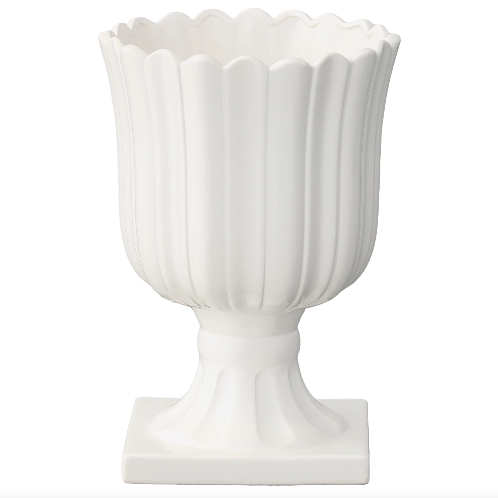 16”h x 11” GLOSSY WHITE CERAMIC TULIP URN