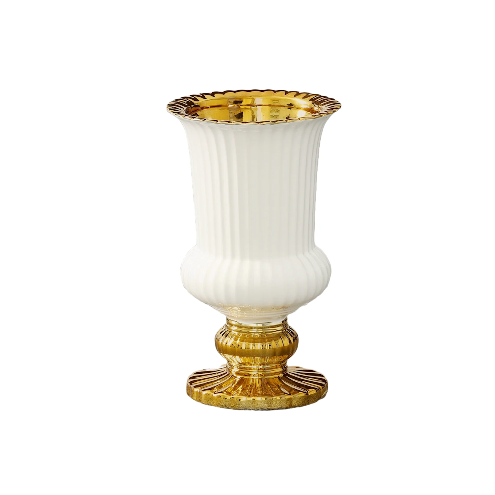 10”H X 6” GLOSSY WHITE WITH GOLD CERAMIC PEDESTAL