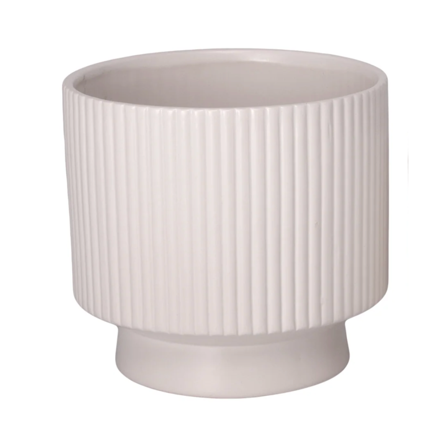 6.5"h x 7.25” MATTE WHITE CERAMIC RIBBED PEDESTAL URN