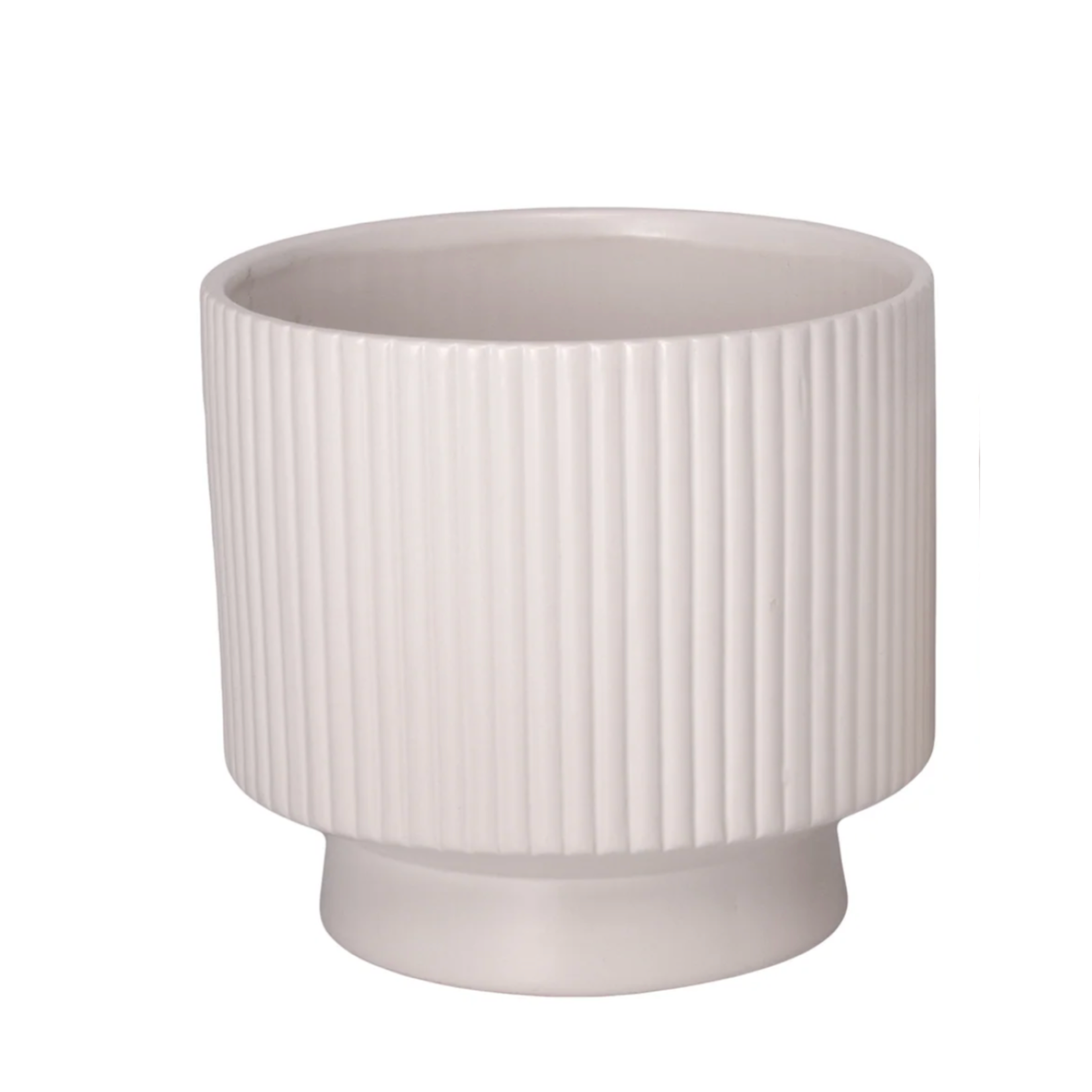 5.5”H X 6.25” MATTE WHITE CERAMIC RIBBED PEDESTAL URN