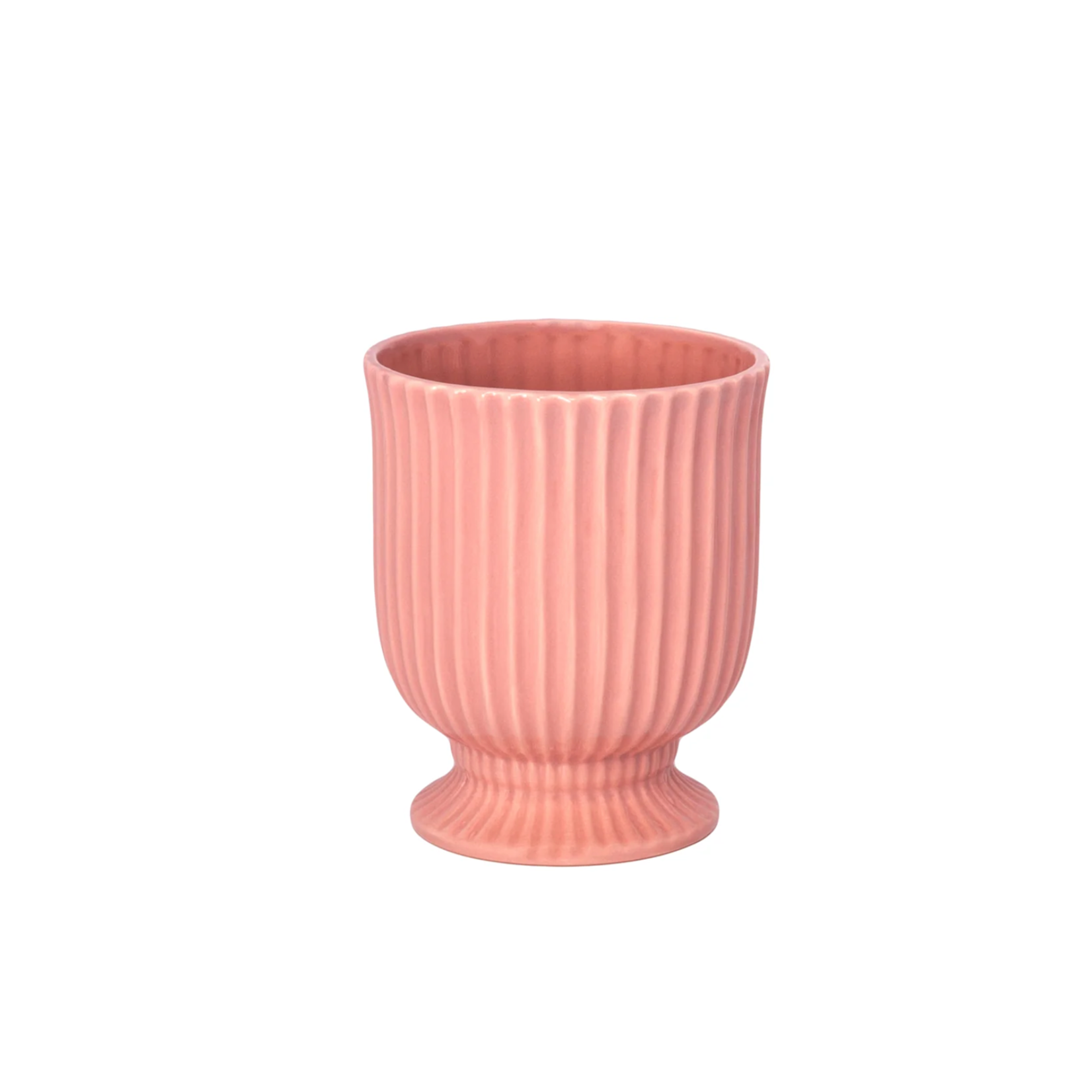 6.5”H X 5.5” PINK CERAMIC RIBBED PEDESTAL URN