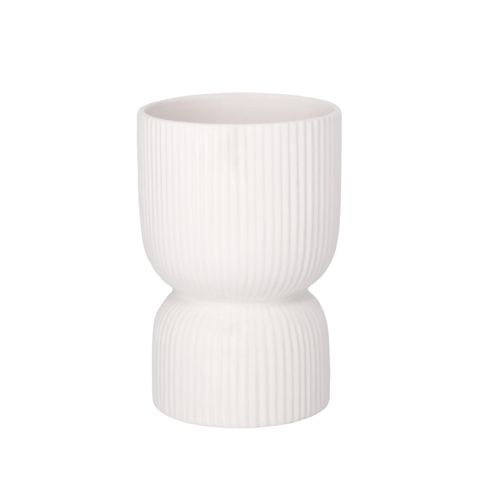 8”H X 5.5” WHITE CERAMIC BODY VASE