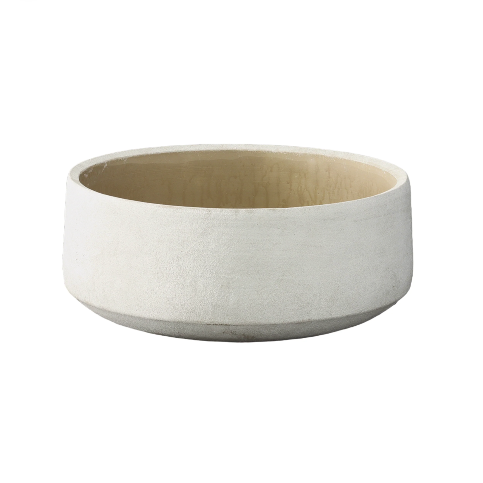6”H X 13.75” WHITE TERRACOTTA EMBOSSED SMOOTH LOW BOWL