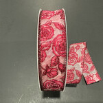 WHITE RIBBON, SHEER GLITTER ROSES, 1.5" X 50YDS