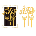 GOLD HAPPY BIRTHDAY CAKE TOPPER WITH BUTTERFLIES