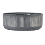 5.5”H X 14” BLACK CERAMIC FLUTED RIBBED PLANTER VASE