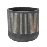 9.5”H X 10” BLACK CERAMIC FLUTED RIBBED PLANTER VASE