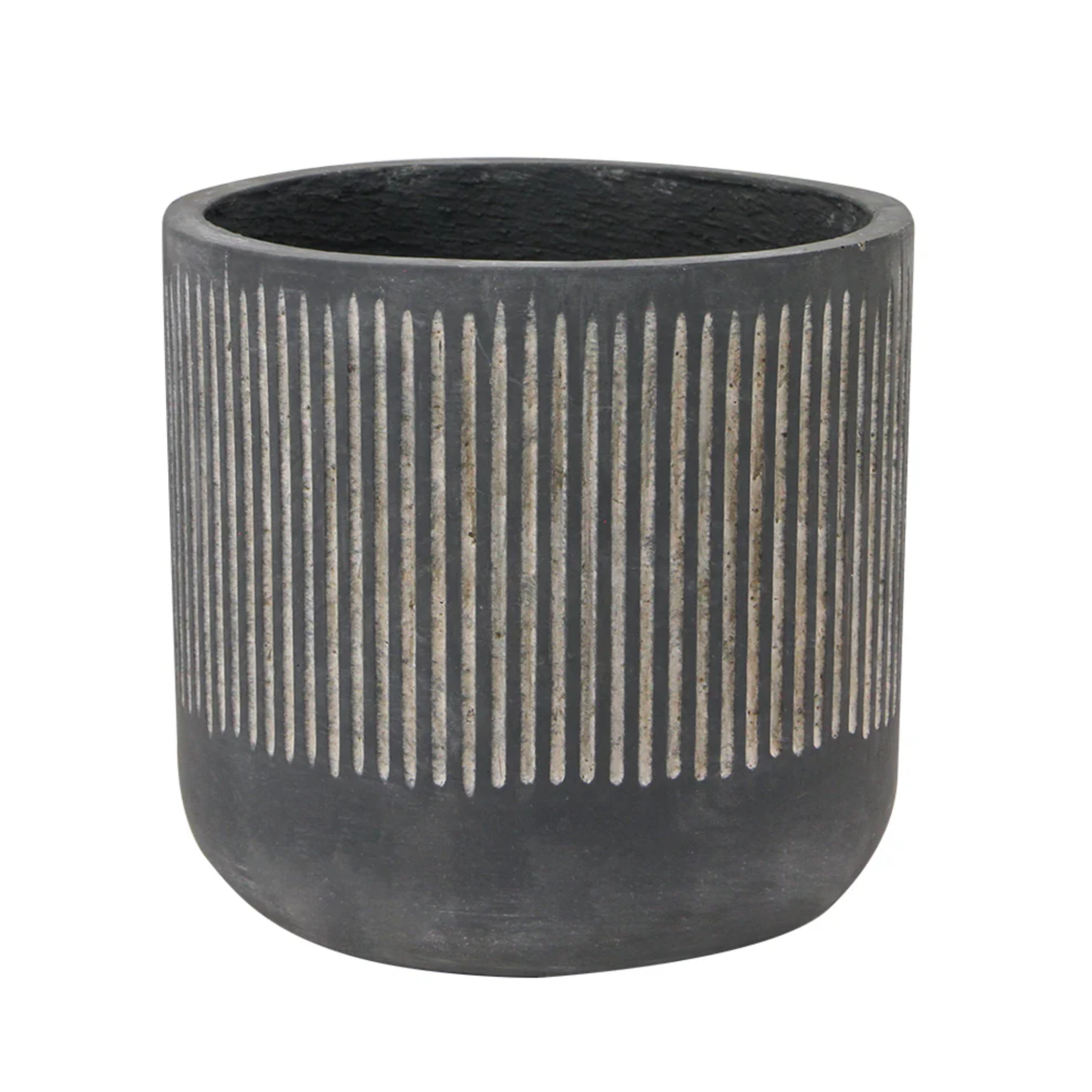 9.5”H X 10” BLACK CERAMIC FLUTED RIBBED PLANTER VASE