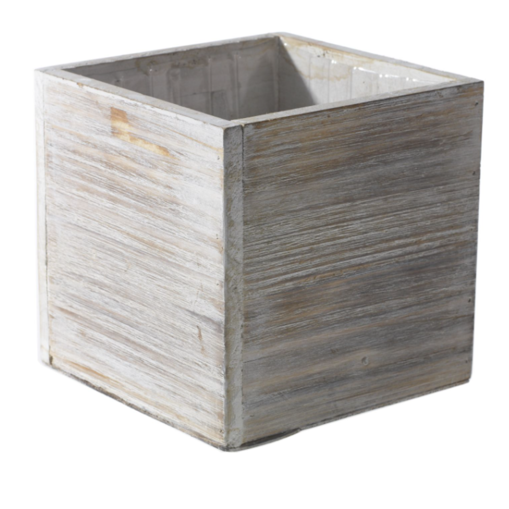 10” X 10” X 10” WHITE WASH BLACK RECLAIMED WOODLAND VASE