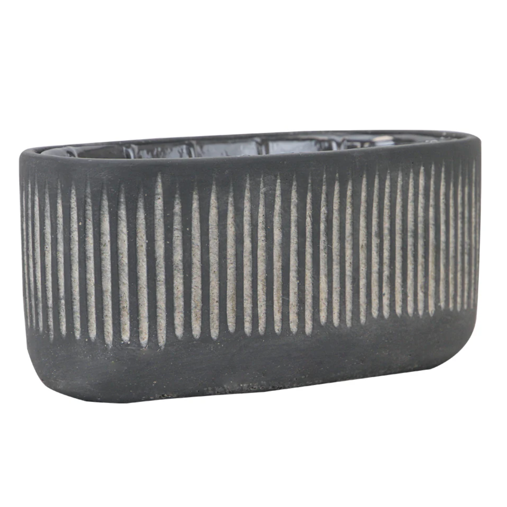 5”H X 10”L X 5.75” BLACK CERAMIC FLUTED RIBBED PLANTER VASE