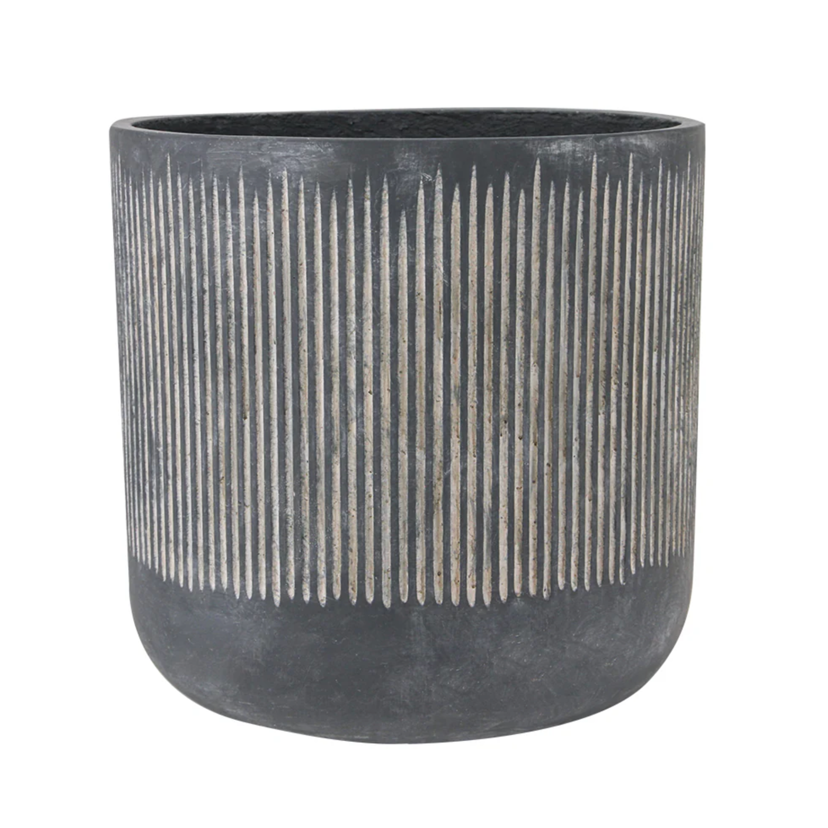 14”H X 14.5” BLACK CERAMIC FLUTED RIBBED PLANTER VASE
